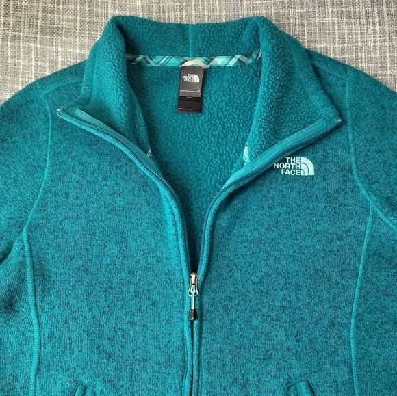 North Face Knit Style Fleece Jacket Crescent Sunset Full Zip Teal Women's M/L - Picture 3 of 12
